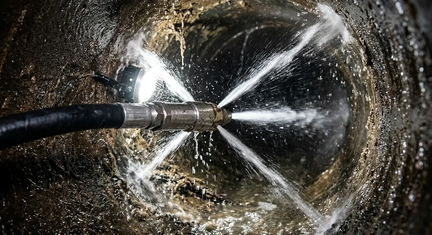 High-pressure hydro jetting nozzle cleaning sewer pipe for Storm Drain Cleaning in Green Oak